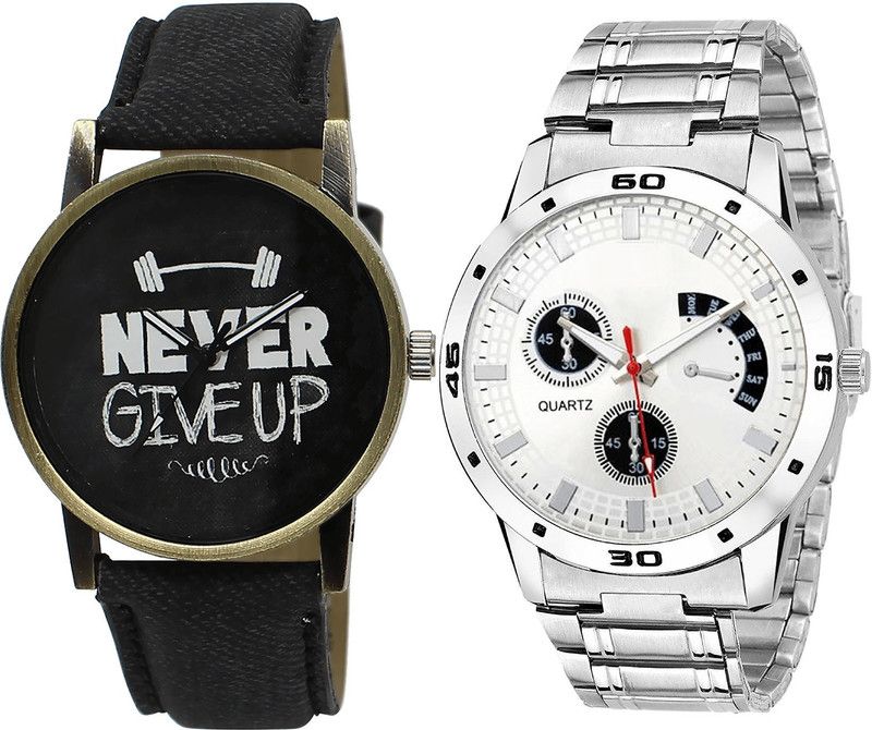 combo watch Analog Watch - For Girls New Gift Never Give Up Analogue Black And Silver Color Boys And Men Watch - BL46.27-B85 (Combo Of 2 )