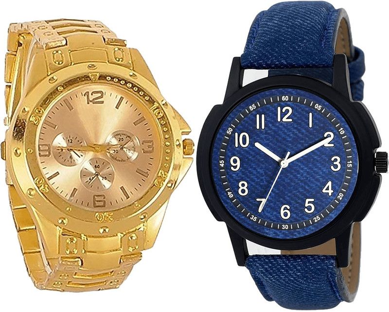 combo watch Analog Watch - For Men Modish Love Analogue Gold And Blue Color Boys And Men Watch - B71-B8 (Combo Of 2 )