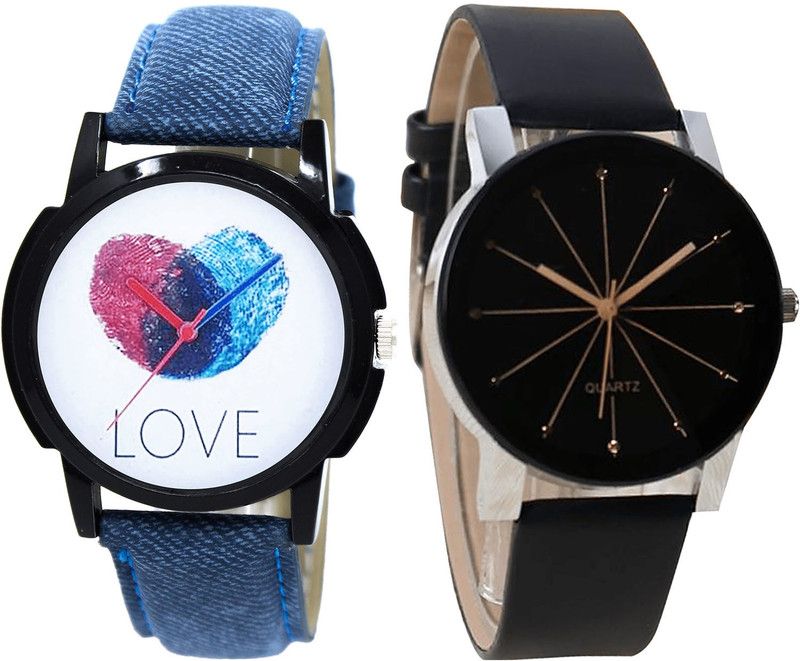 combo watch Analog Watch - For Girls New Designer Love Analogue Blue And Black Color Boys And Men Watch - B11-B51 (Combo Of 2 )