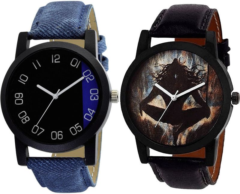 combo watch Analog Watch - For Girls Modish Fashionable Mahadev Analogue Blue And Black Color Boys And Men Watch - B37-B24 (Combo Of 2 )