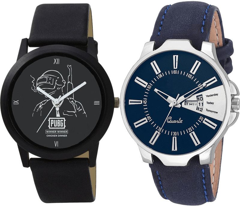 combo watch Analog Watch - For Men Classical Collegian PUBG Military Army And Day And Date Analog Black And Blue Color Boys And Men Watch - B164-BL46.23 (Combo Of 2 )