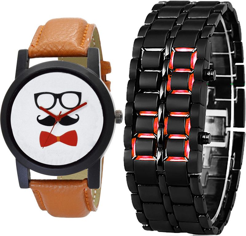 combo watch Analog Watch - For Girls New Quartz Beard Style And Led Matel Analogue Brown And Black Color Boys And Men Watch - B53-B127 (Combo Of 2 )