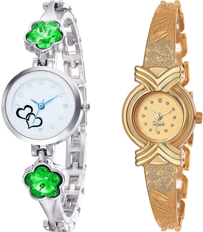 combo watch Analog Watch - For Girls Latest 3D Design Love Valentine Analogue Silver And Gold Color Girls And Women Watch - G434-G265 (Combo of 2 )