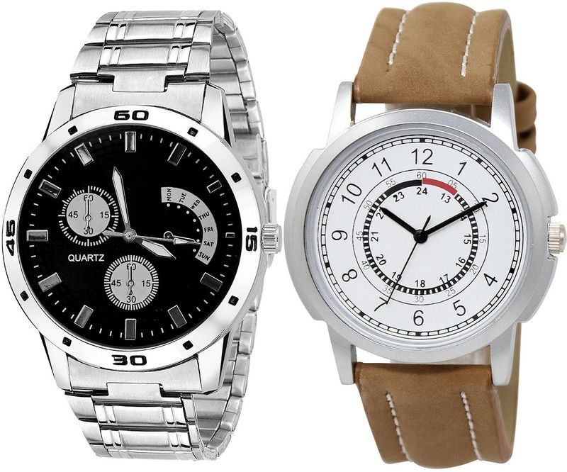 combo watch Analog Watch - For Girls Heart Analogue Silver And Brown Color Boys And Men Watch - B83-BL46.17 (Combo Of 2 )