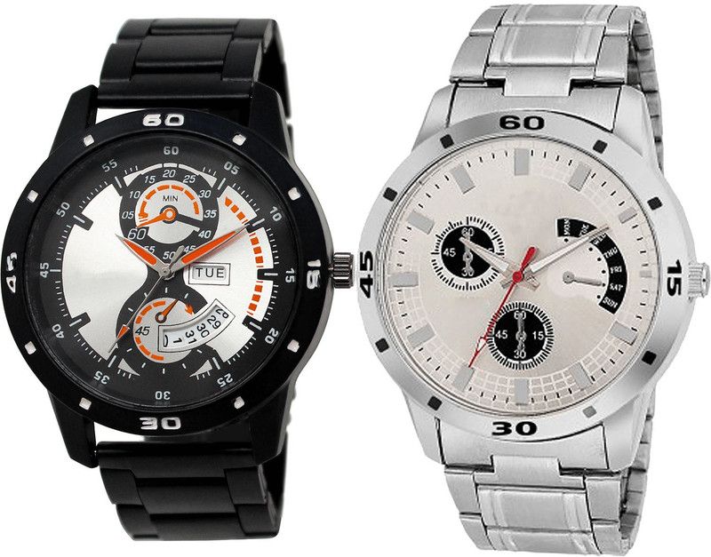combo watch Analog Watch - For Girls Modish Gift Day And Date Analogue Black And Silver Color Boys And Men Watch - BL46.107-BL46.101 (Combo Of 2 )