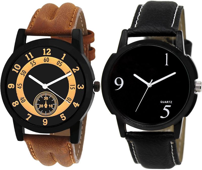 combo watch Analog Watch - For Girls New Wrist Analogue Brown And Black Color Boys And Men Watch - B14-BL46.6 (Combo Of 2 )