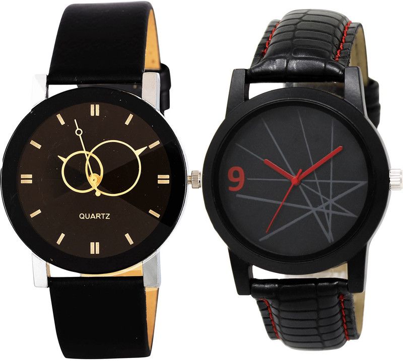 combo watch Analog Watch - For Girls Modern Gift Geometric Design Analogue Black Color Boys And Men Watch - B135-BL46.8 (Combo Of 2 )