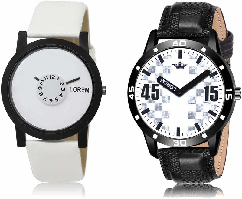 Set Of 2 Casual Round Synthetic Leather Analog Watch - For Men OB-LR26-LR58