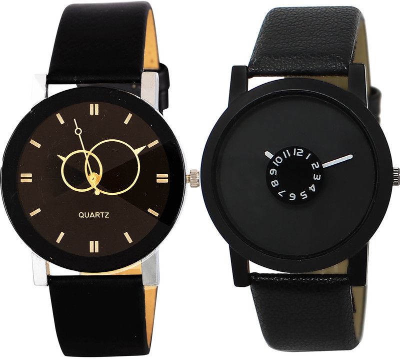 combo watch Analog Watch - For Girls Brand New Luxury Geometric Design Analogue Black Color Boys And Men Watch - B135-BL46.25 (Combo Of 2 )