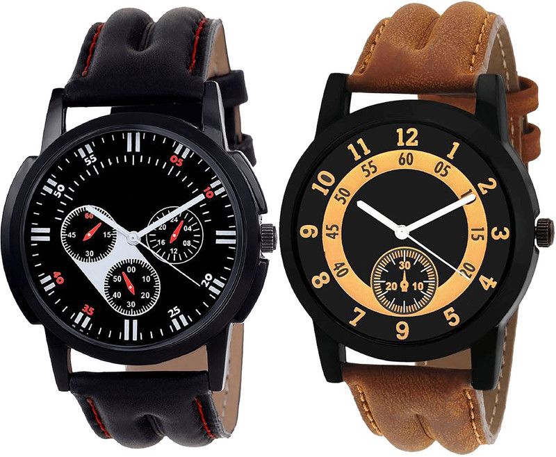 combo watch Analog Watch - For Girls Brand New High Quality Analogue Black And Brown Color Boys And Men Watch - B104-B14 (Combo Of 2 )