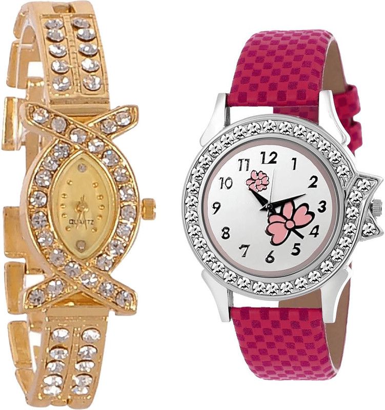 combo watch Analog Watch - For Girls Classical Quartz Analogue Gold And Pink Color Girls And Women Watch - G125-G128 (Combo Of 2 )