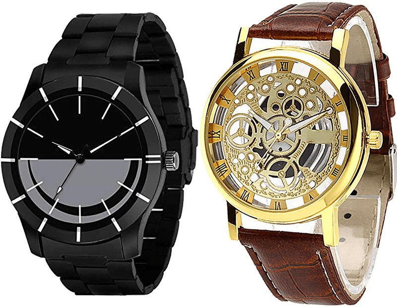 combo watch Analog Watch - For Girls Modish Model Open Analogue Black And Brown Color Boys And Men Watch - B108-B45 (Combo Of 2 )