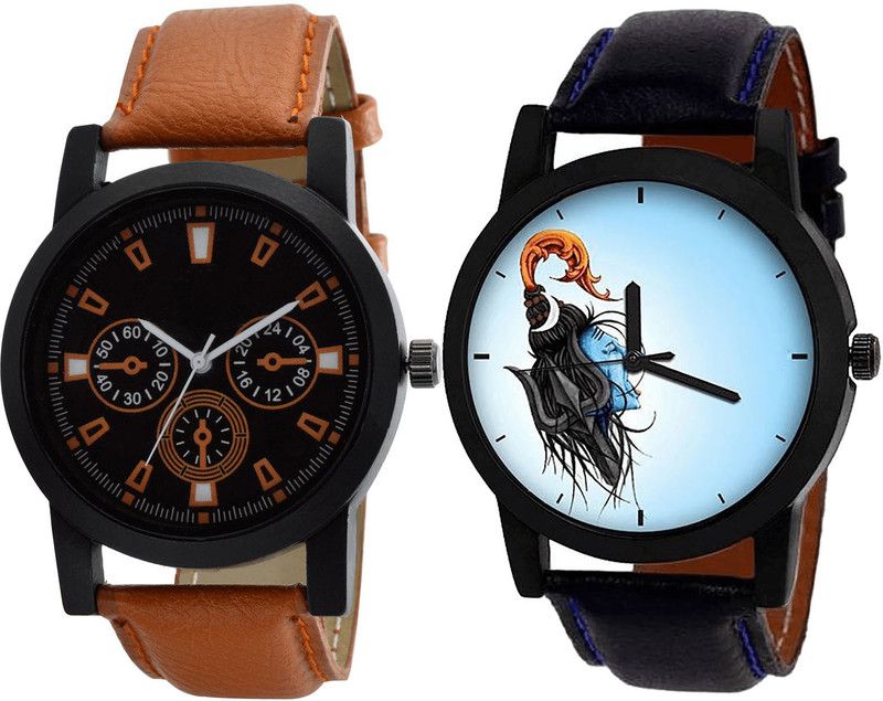 combo watch Analog Watch - For Men Treading Technology Mahadev Analogue Brown And Black Color Boys Watch - B31-B22 (Combo Of 2 )