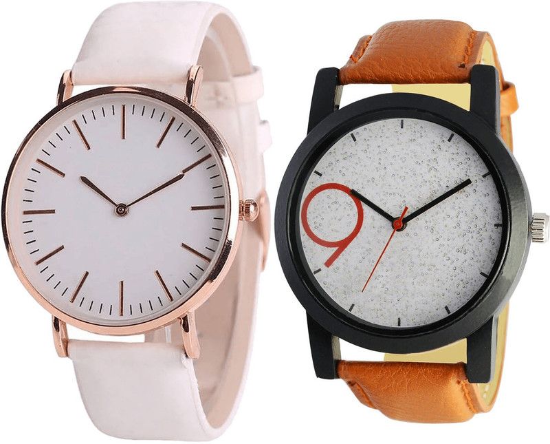 combo watch Analog Watch - For Girls Treading Stylish Analogue White And Brown Color Boys And Men Watch - B63-B33 (Combo Of 2 )