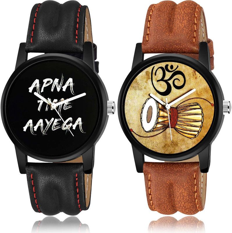 combo watch Analog Watch - For Boys New Tread Apna Time Aayega And Damru Black And Brown Color Boys And Men Watch - B403-B25 (Combo Of 2 )