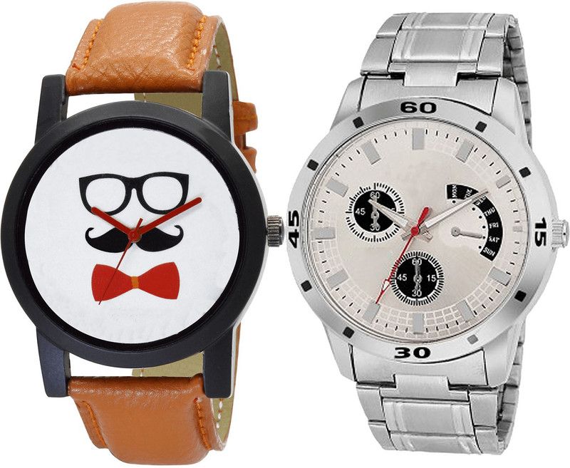 combo watch Analog Watch - For Girls Treading Quartz Beard Style Analogue Brown And Silver Color Boys And Men Watch - B53-BL46.101 (Combo Of 2 )