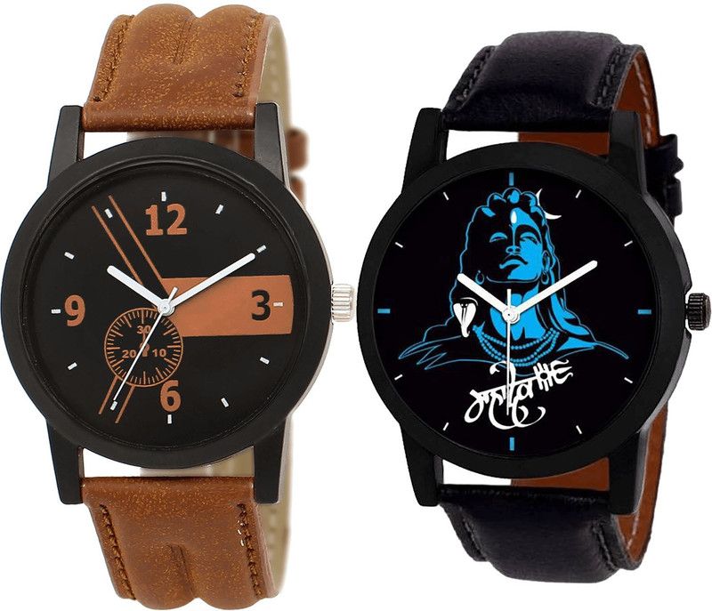 combo watch Analog Watch - For Girls Classical Fashion Mahadev Analogue Brown And Black Color Boys And Men Watch - BL46.1-B23 (Combo Of 2 )