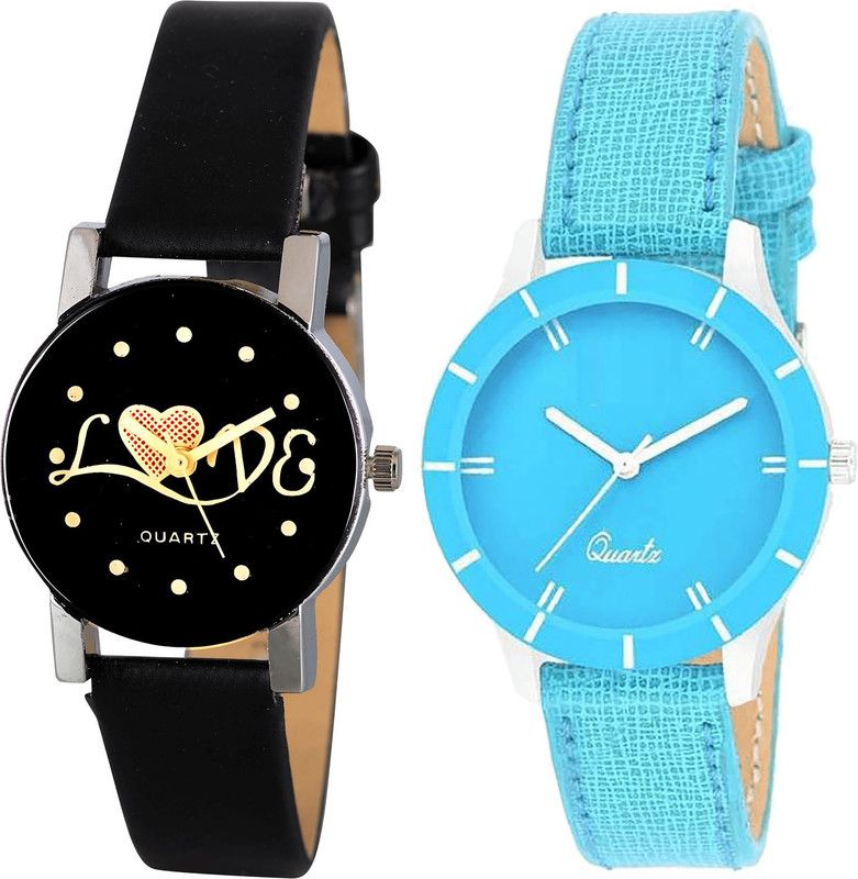 combo watch Analog Watch - For Girls Latest 3D Design Love Valentine Analogue Black And Blue Color Girls And Women Watch - G390-G269 (Combo of 2 )