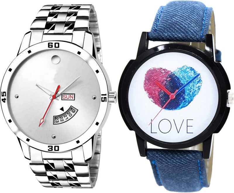 combo watch Analog Watch - For Girls Brand New Gift Day And Date And Love Analogue Silver And Blue Color Boys And Men Watch - BL46.103-B11 (Combo Of 2 )