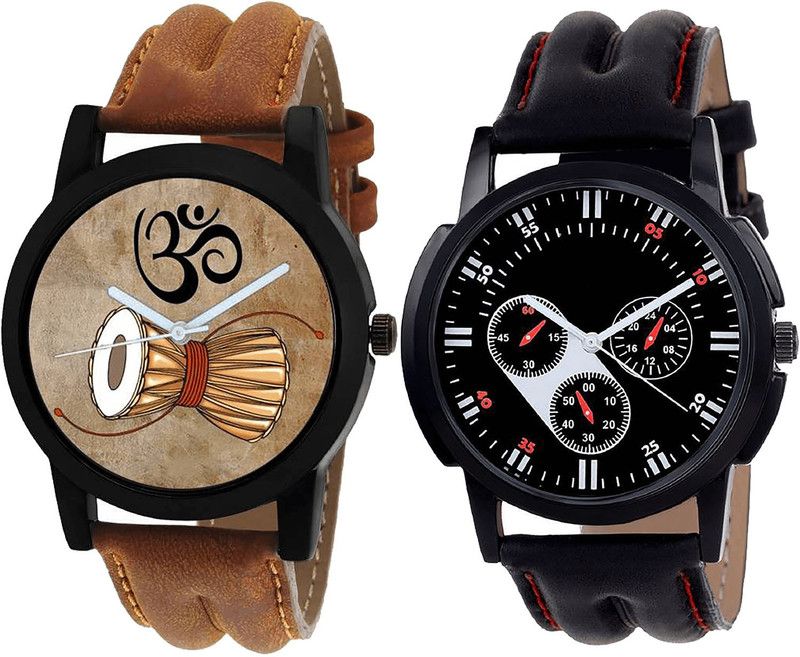 combo watch Analog Watch - For Girls New Valentine Damru Analogue Brown And Black Color Boys And Men Watch - B25-B104 (Combo Of 2 )