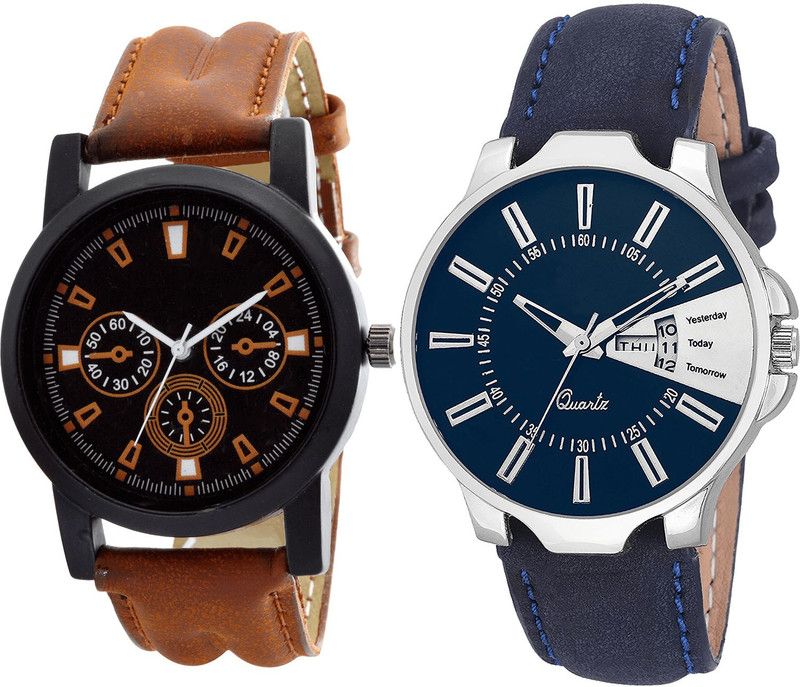 combo watch Analog Watch - For Men Latest Traditional Day And Date Analogue Brown And Blue Color Boys And Men Watch - B30-BL46.23 (Combo Of 2 )