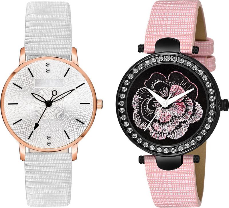 New Stylish Attractive Graphic Design Dial & Genuine Leather Strap Analog Watch - For Girls MT301313