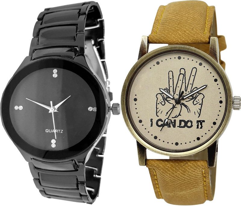 combo watch Analog Watch - For Men & Women Best 3D Design I Cand Do It Analogue Black And Brown Color Boys And Men Watch - B67-BL46.30 (Combo Of 2 )
