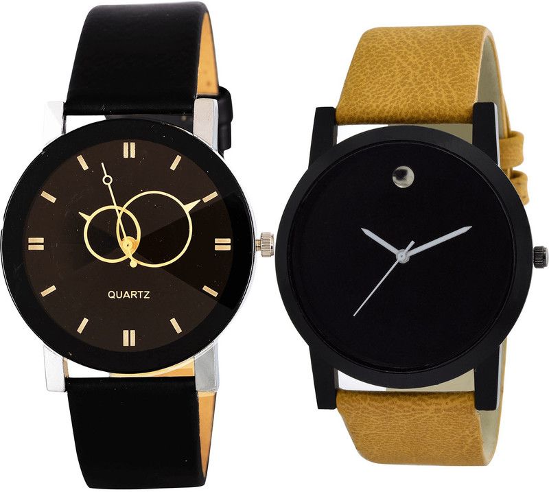 combo watch Analog Watch - For Girls Latest Luxury Geometric Design Analogue Black And Brown Color Boys And Men Watch - B135-B59 (Combo Of 2 )
