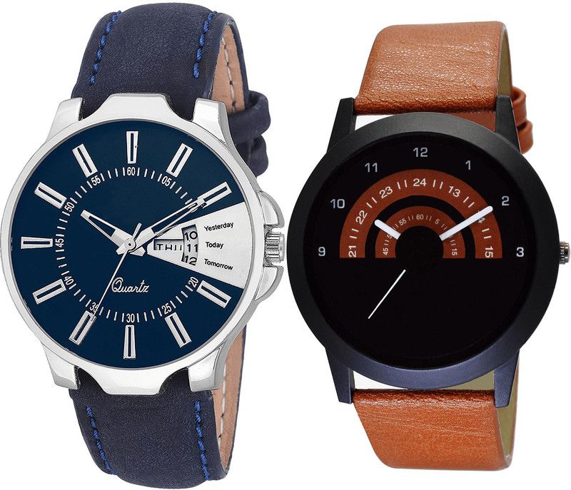 combo watch Analog Watch - For Girls Classical Designer Day And Date Analogue Blue And Brown Color Boys And Men Watch - BL46.23-B46 (Combo Of 2 )