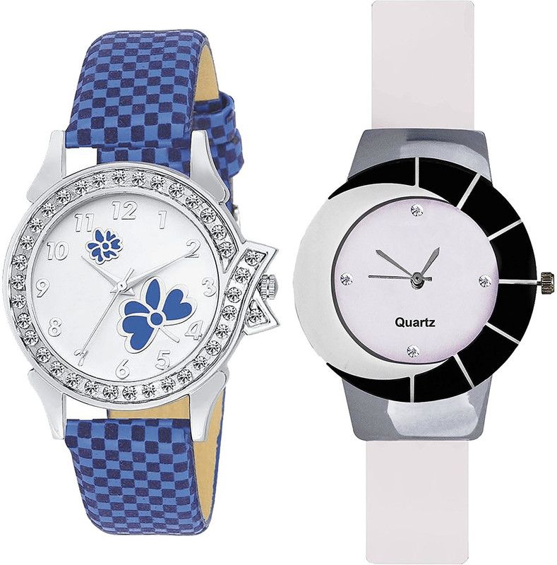 combo watch Analog Watch - For Girls Latest Rich Flower Analogue Blue And White Color Girls And Women Watch - G127-G11 (Combo Of 2 )
