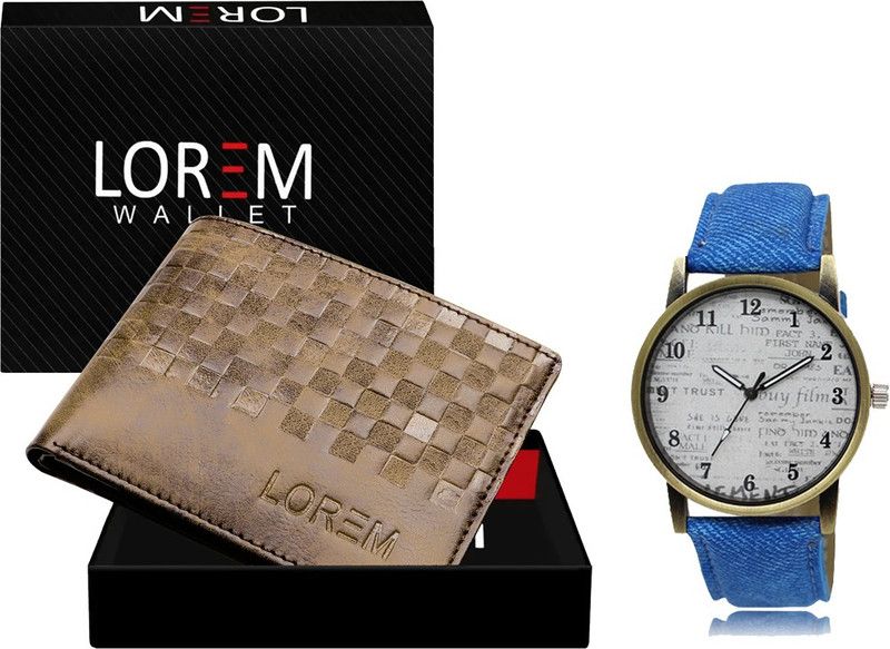 Combo Of Blue Men Watch & Green Artificial Leather Wallet Analog Watch - For Men FZ-WL36-LR28