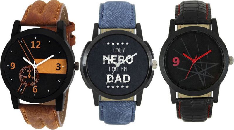 Smart Analog Watch - For Men Attractive Stylish Lorem Genium Brown, Blue & Black Leather Strap 3 Combo Boys & Mens Analog Watch MPSTYLE 078