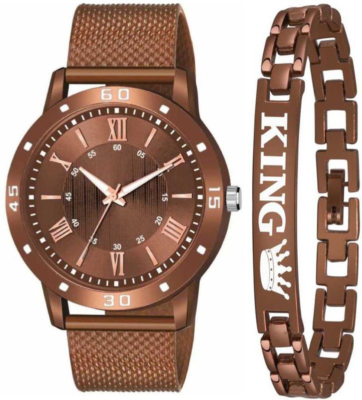 All Black And With brecelet Watch Analog Watch - For Boys BLACK AND NEW STYLISH WATCH AND KING BRACELET COMBO WATCH PU STRAP & BLACK KING BRACELET COMBO SET FOR MEN