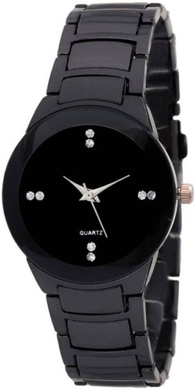 Full Black Chain Metal Belt Analog Watch - For Women Diamond Full Black Dial