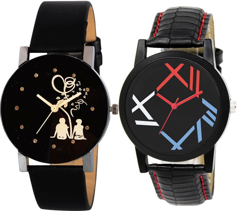 combo watch Analog Watch - For Girls Latest Party Wedding Couple Love Analogue Black Color Boys And Men Watch - B138-BL46.12 (Combo Of 2 )