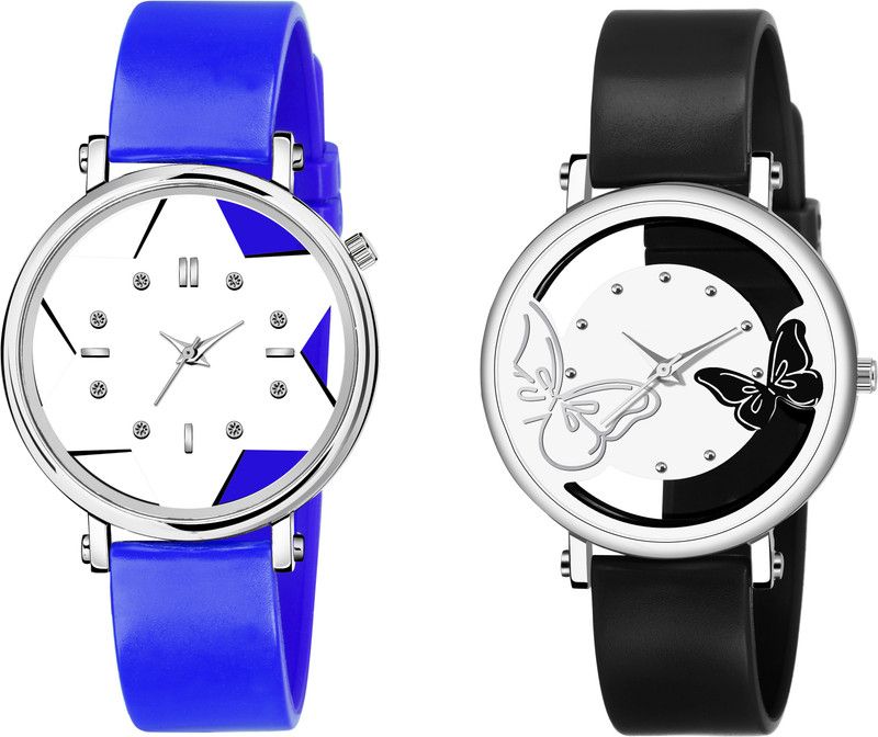 Analog Watch - For Girls Designer White Dial With White & Black Dual battery & Start Designer