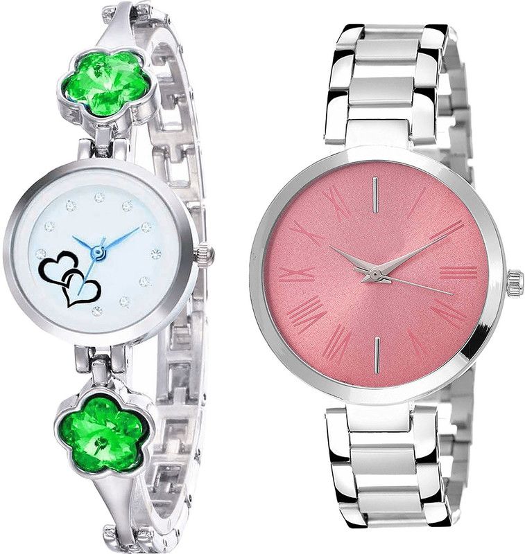 combo watch Analog Watch - For Girls Classical Stylish Love Valentine Analogue Silver Color Girls And Women Watch - G434-G301 (Combo of 2 )