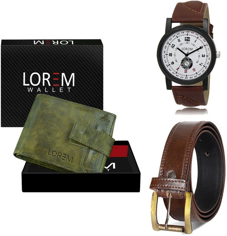 Men Combo Of Brown Watch-Green Arificial Leather Wallet & Brown Brown Analog Watch - For Men CM-LR11-WL22-BT07-BKL05
