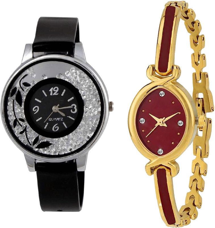 combo watch Analog Watch - For Girls Latest High Quality Flower Analogue Black And Gold Color Girls And Women Watch - G86-G122 (Combo Of 2 )
