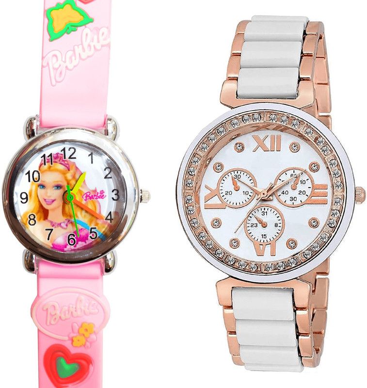 combo watch Analog Watch - For Girls Treading Exclusive Barbie Doll Analogue Pink And White Color Girls And Women Watch - G7-G210 (Combo Of 2 )