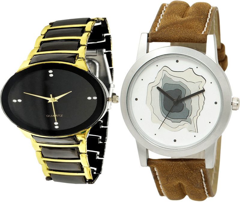combo watch Analog Watch - For Girls New Luxury Analogue Black And Brown Color Boys And Men Watch - B69-BL46.9 (Combo Of 2 )