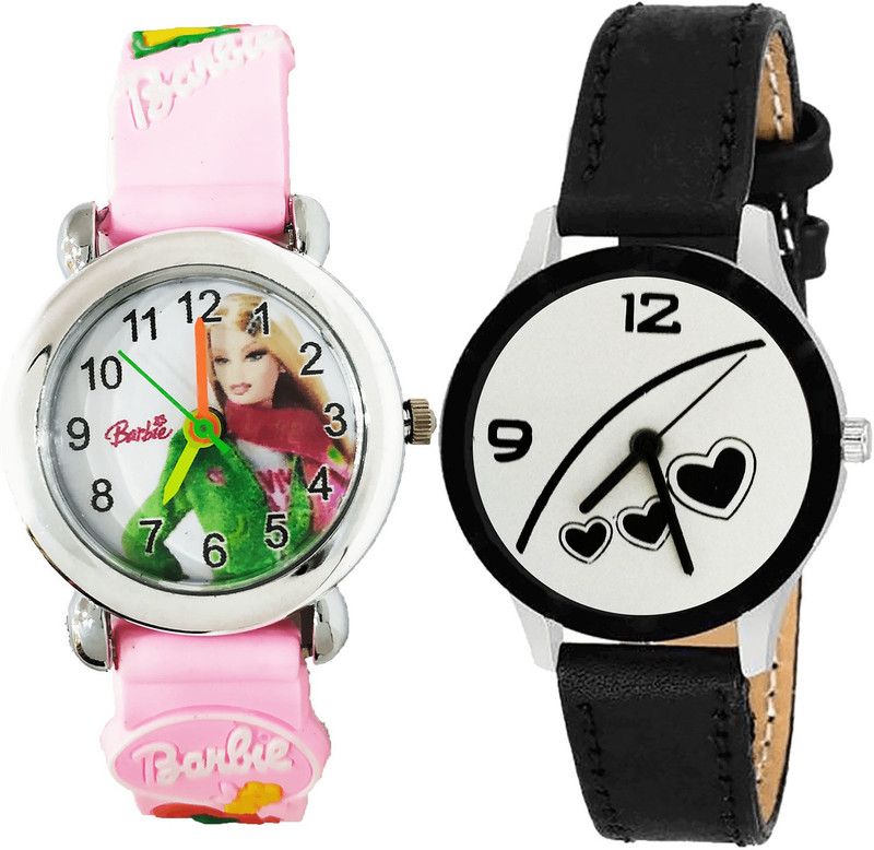combo watch Analog Watch - For Girls Best Party Wedding Barbie Doll And Love Valentine Analogue Pink And Black Color Girls And Women Watch - G324-G342 (Combo of 2 )