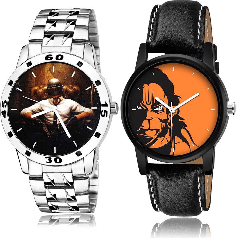 combo watch Analog Watch - For Boys Best Style Pubg Military Army Chain Watch And Hanuman Silver And Black Color Boys And Men Watch - B451-B26 (Combo Of 2 )