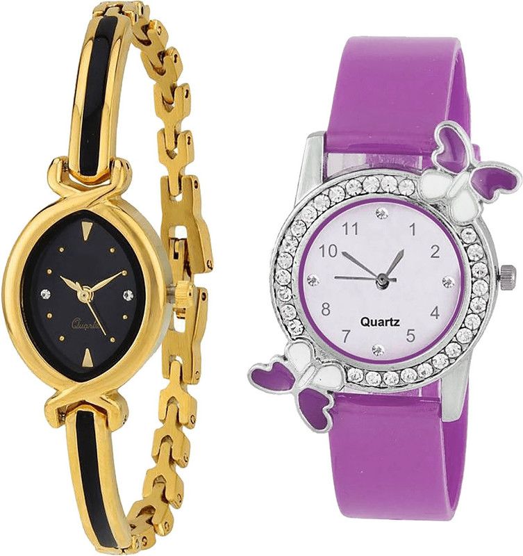 combo watch Analog Watch - For Girls Brand New Collection Analogue Gold And Purple Color Girls And Women Watch - G121-G100 (Combo Of 2 )