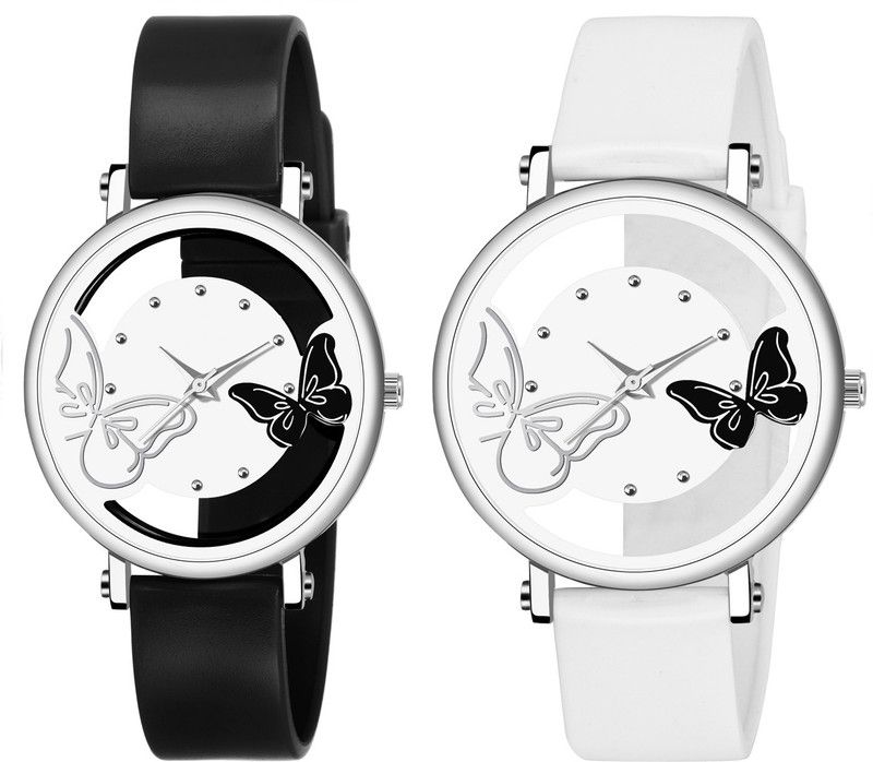 Analog Watch - For Girls New Arrival Dual Black and white Color Dual Batterfly With White Color Dual Batterfly Combo