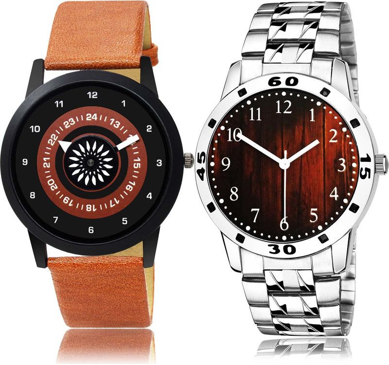 combo watch Analog Watch - For Boys Diwali Speedometer Wood Texture Chain Brown Silver - B384-B660