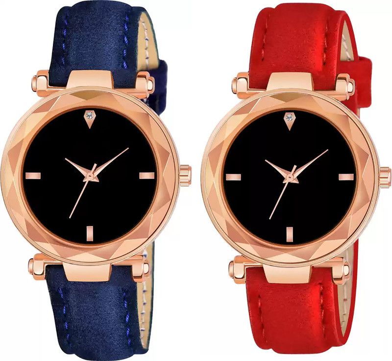 girls stylish Watch Analog Watch - For Women Designer Diamond Studded Exclusive Style Leather Belt ladies Unique Watch Combo
