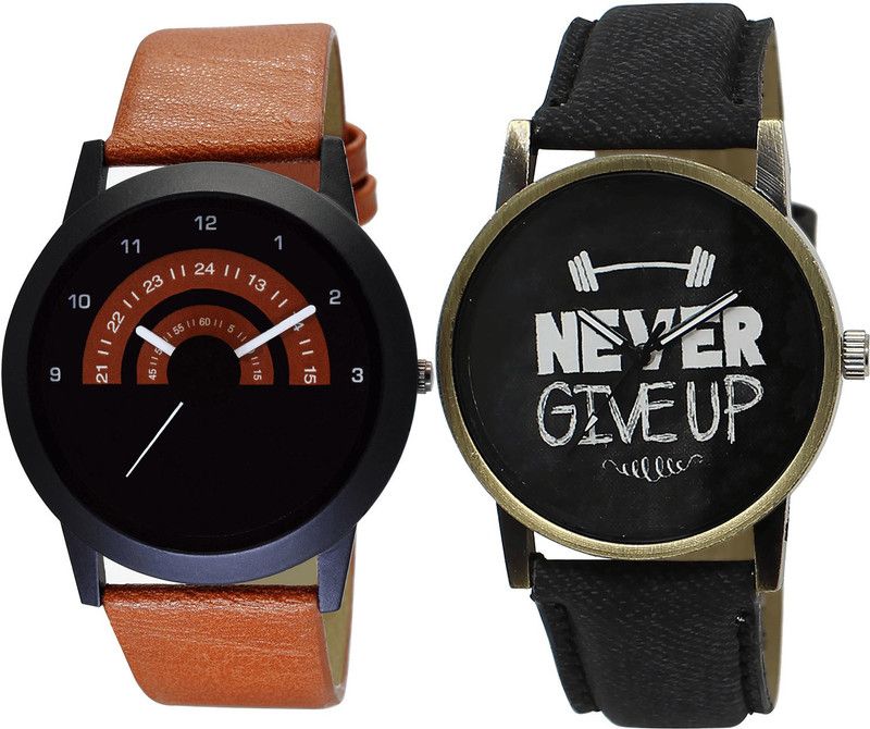 combo watch Analog Watch - For Girls Treading Chronograph Never Give Up Analogue Brown And Black Color Boys And Men Watch - B46-BL46.27 (Combo Of 2 )