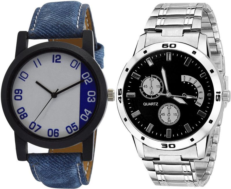 combo watch Analog Watch - For Girls Contemporary Collegian Analogue Blue And Silver Color Boys And Men Watch - B40-B83 (Combo Of 2 )