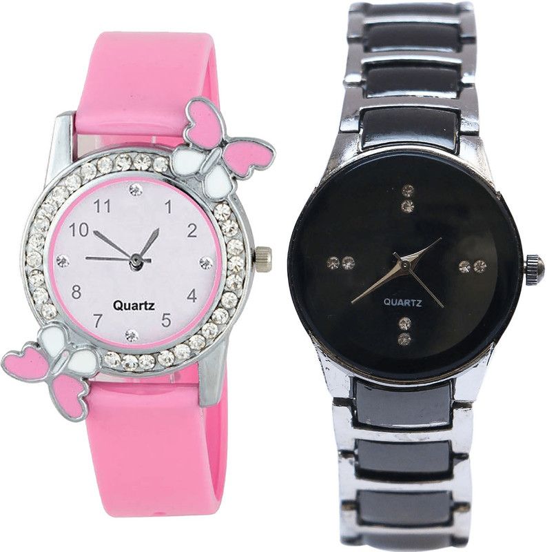 combo watch Analog Watch - For Girls New Casual Butterfly Analogue Pink And Silver Color Girls And Women Watch - G99-G207 (Combo Of 2 )